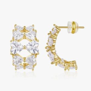 NEW 14K Gold Plated CZ Elegant Hoop Earrings